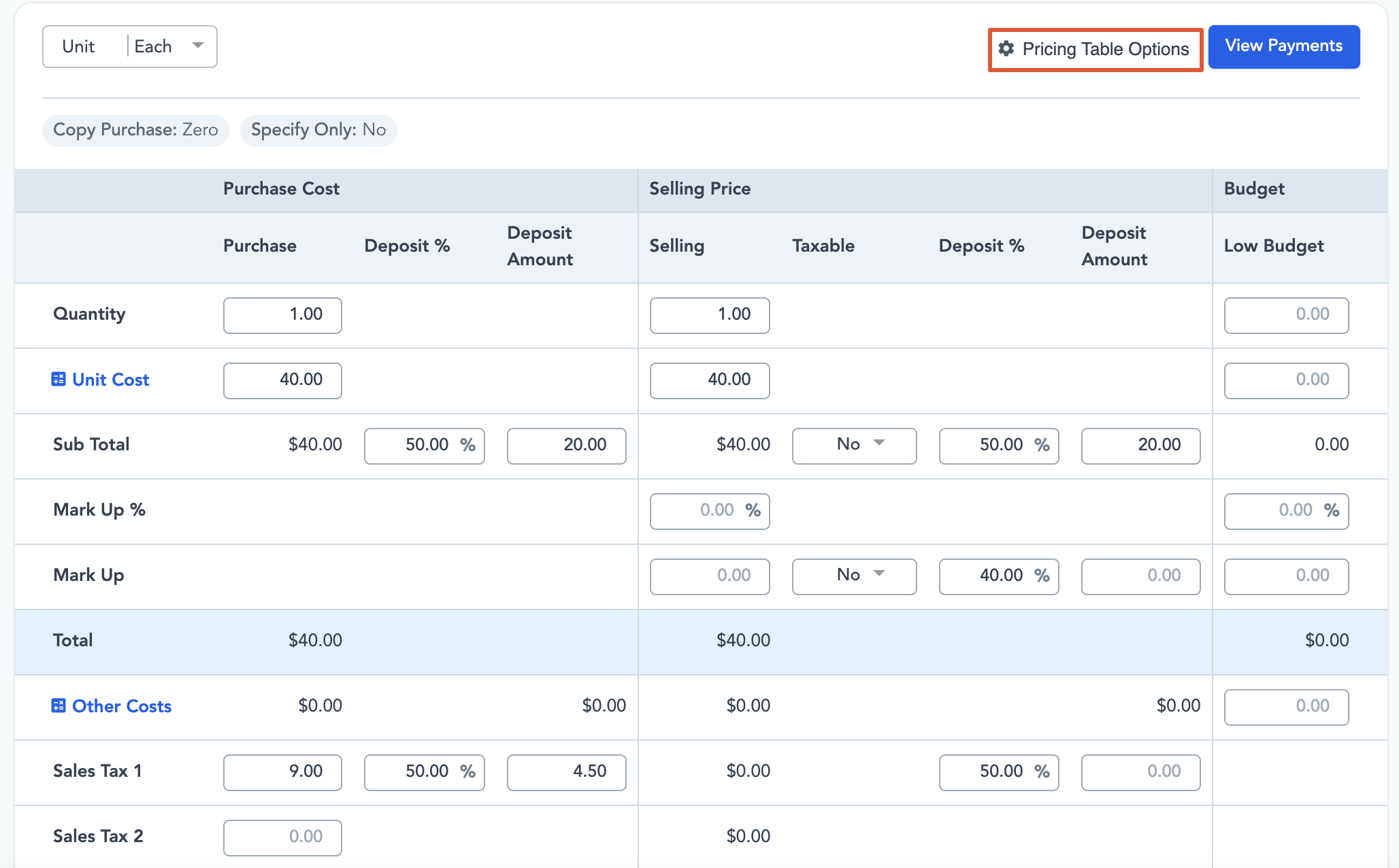 How to: Different Selling and Purchase Costs